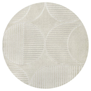 HomeRoots 7' Ivory and Cream Striped Area Rug – Stylish Round Design for Indoor & Outdoor Spaces, Durable & Easy Care 704142
