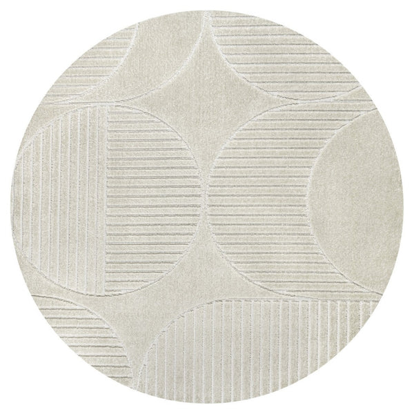 HomeRoots 7' Ivory and Cream Striped Area Rug – Stylish Round Design for Indoor & Outdoor Spaces, Durable & Easy Care 704142