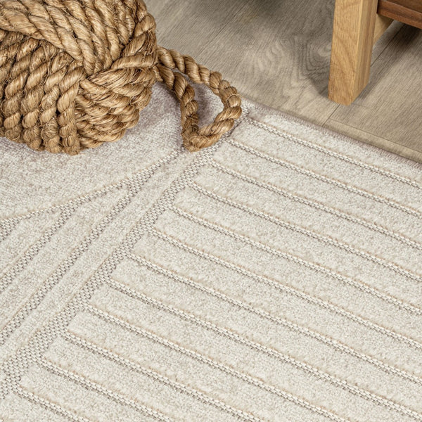 HomeRoots 8' Ivory and Cream Striped Round Area Rug – Elegant Indoor/Outdoor Accent for Patios & Living Spaces 704144