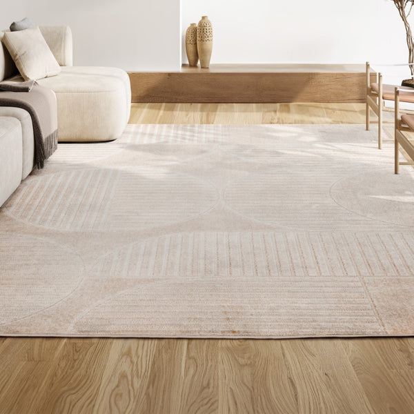 HomeRoots 9' X 12' Ivory and Cream Striped Area Rug - Versatile Indoor/Outdoor Décor with Easy Maintenance & Style 704146