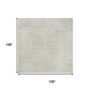 HomeRoots 9' Ivory and Cream Striped Square Area Rug – Modern Geometric Design for Indoor & Outdoor Spaces 704148