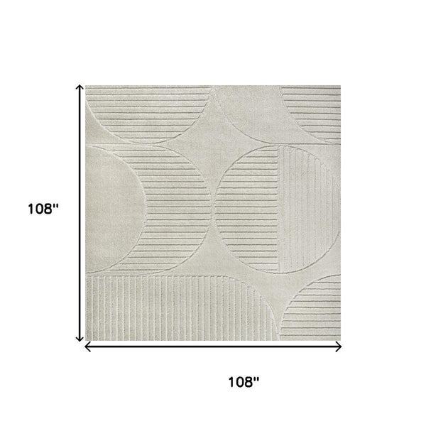 HomeRoots 9' Ivory and Cream Striped Square Area Rug – Modern Geometric Design for Indoor & Outdoor Spaces 704148