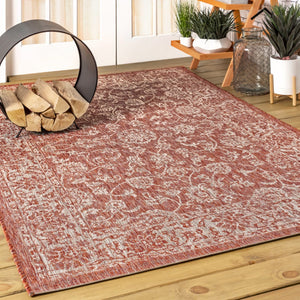 HomeRoots 10' Red and Taupe Medallion Indoor Outdoor Area Rug - Stylish, Durable, Weather-Resistant Design 704165