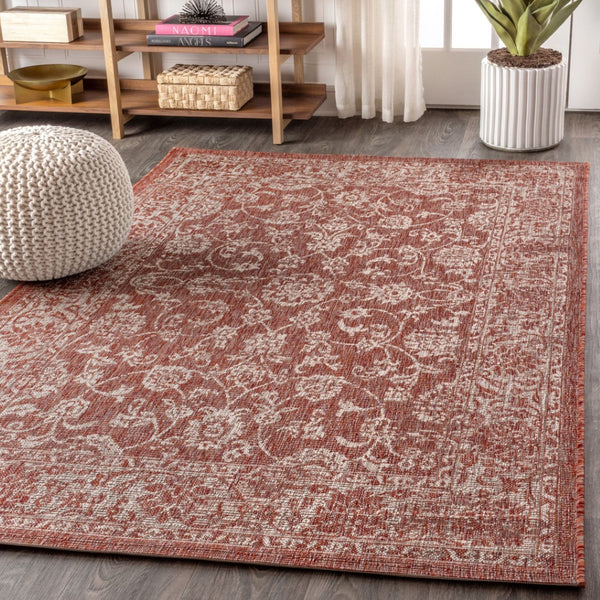 HomeRoots 10' Red and Taupe Medallion Indoor Outdoor Area Rug - Stylish, Durable, Weather-Resistant Design 704165
