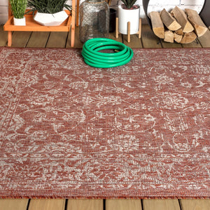 HomeRoots 10' Red and Taupe Medallion Indoor Outdoor Area Rug - Stylish, Durable, Weather-Resistant Design 704165