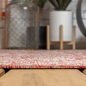 HomeRoots 6' Square Medallion Indoor/Outdoor Area Rug in Bold Red & Taupe – Stylish, Durable & Versatile Decor 704171