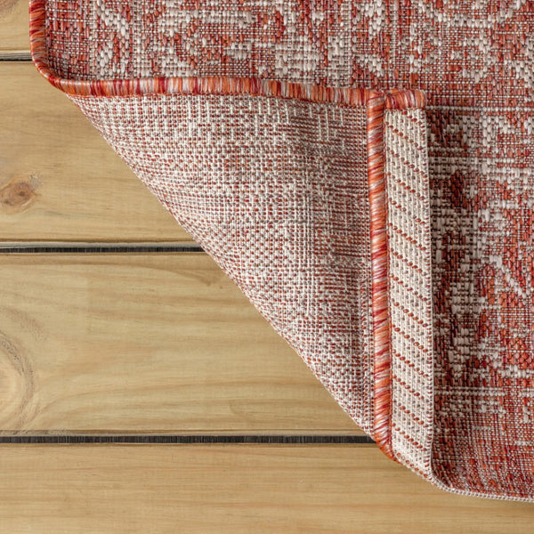 HomeRoots 9' Striking Red and Taupe Square Medallion Rug - Modern Indoor/Outdoor Accent for Any Space! 704175