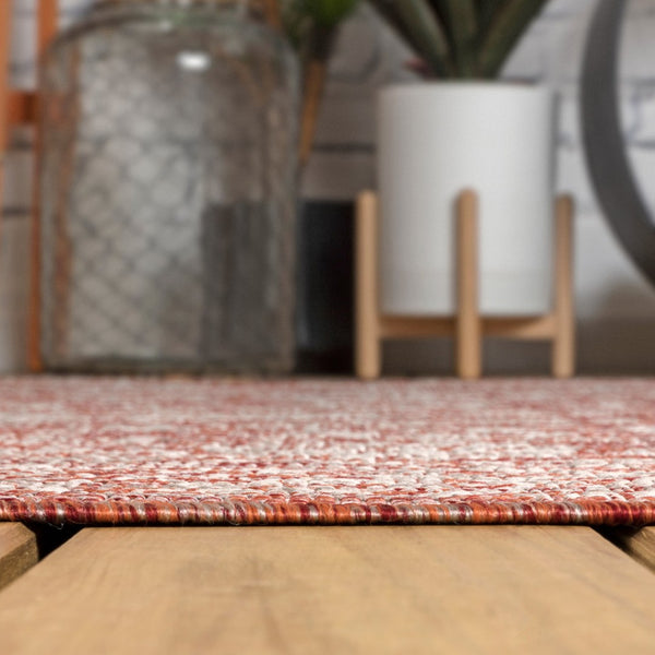 HomeRoots 9' Striking Red and Taupe Square Medallion Rug - Modern Indoor/Outdoor Accent for Any Space! 704175