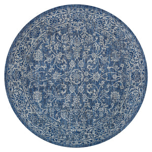 HomeRoots 5' Navy Blue & Gray Round Medallion Rug - Durable Indoor/Outdoor Accent for Stylish Spaces, Easy Care 704179