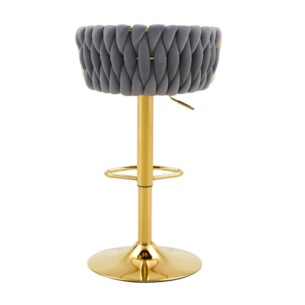 English Elm Set of 2 Velvet Swivel Barstools with Braided Rope Back and Adjustable Pedestal Base Gold,Gray W3875P383914