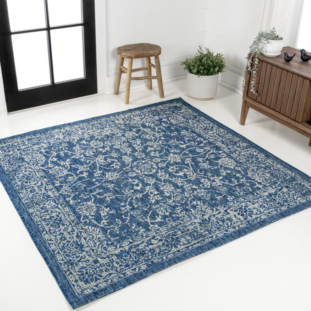 HomeRoots 6' Navy Blue and Gray Square Medallion Area Rug – Stylish, Durable Indoor/Outdoor Accent for Any Space 704183