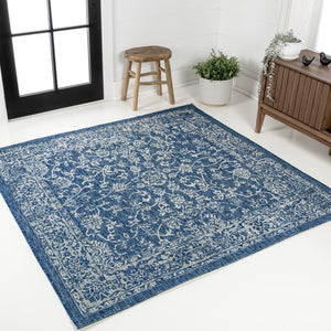 HomeRoots 6' Navy Blue and Gray Square Medallion Area Rug – Stylish, Durable Indoor/Outdoor Accent for Any Space 704183