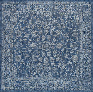 HomeRoots 6' Navy Blue and Gray Square Medallion Area Rug – Stylish, Durable Indoor/Outdoor Accent for Any Space 704183