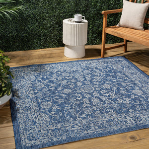 HomeRoots 6' Navy Blue and Gray Square Medallion Area Rug – Stylish, Durable Indoor/Outdoor Accent for Any Space 704183