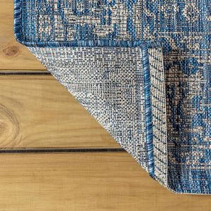 HomeRoots 6' Navy Blue and Gray Square Medallion Area Rug – Stylish, Durable Indoor/Outdoor Accent for Any Space 704183