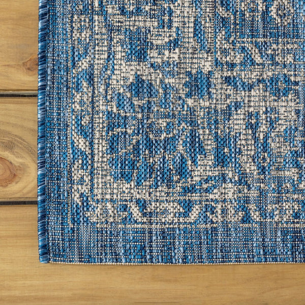 HomeRoots 6' Navy Blue and Gray Square Medallion Area Rug – Stylish, Durable Indoor/Outdoor Accent for Any Space 704183