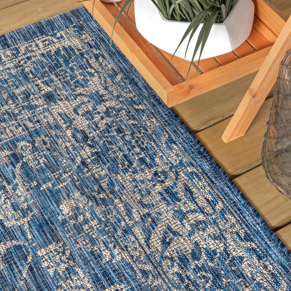 HomeRoots 6' Navy Blue and Gray Square Medallion Area Rug – Stylish, Durable Indoor/Outdoor Accent for Any Space 704183