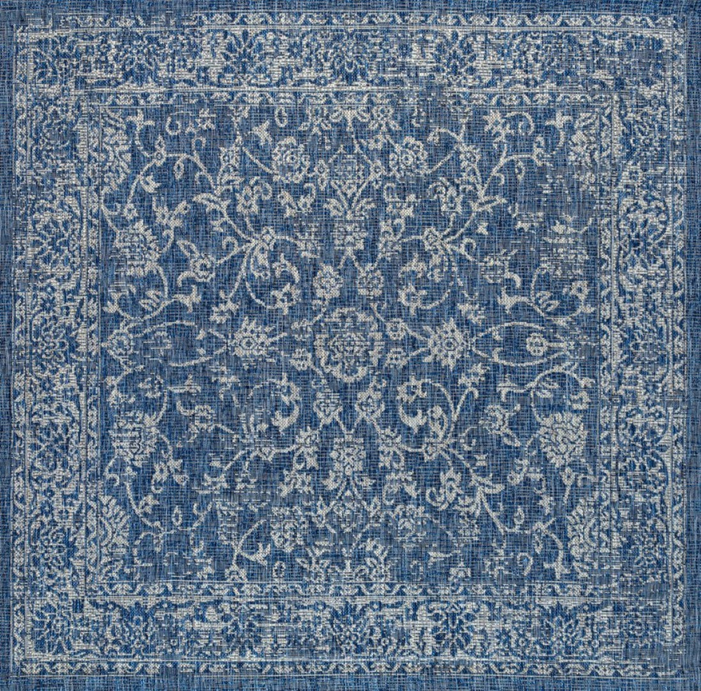 HomeRoots 9' Stylish Navy Blue & Gray Square Medallion Area Rug for Indoor & Outdoor Use – Durable & Easy Care! 704187