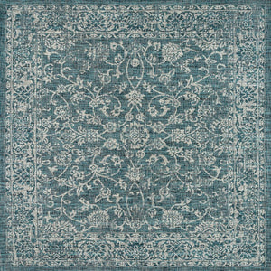 HomeRoots 5' Teal Blue and Gray Square Medallion Rug - Indoor/Outdoor Stylish & Durable Area Carpet for Any Space 704191