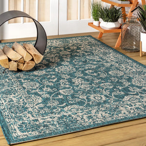 HomeRoots 6' Teal Blue and Gray Medallion Area Rug - Versatile Indoor/Outdoor Design for Stylish Spaces 704192