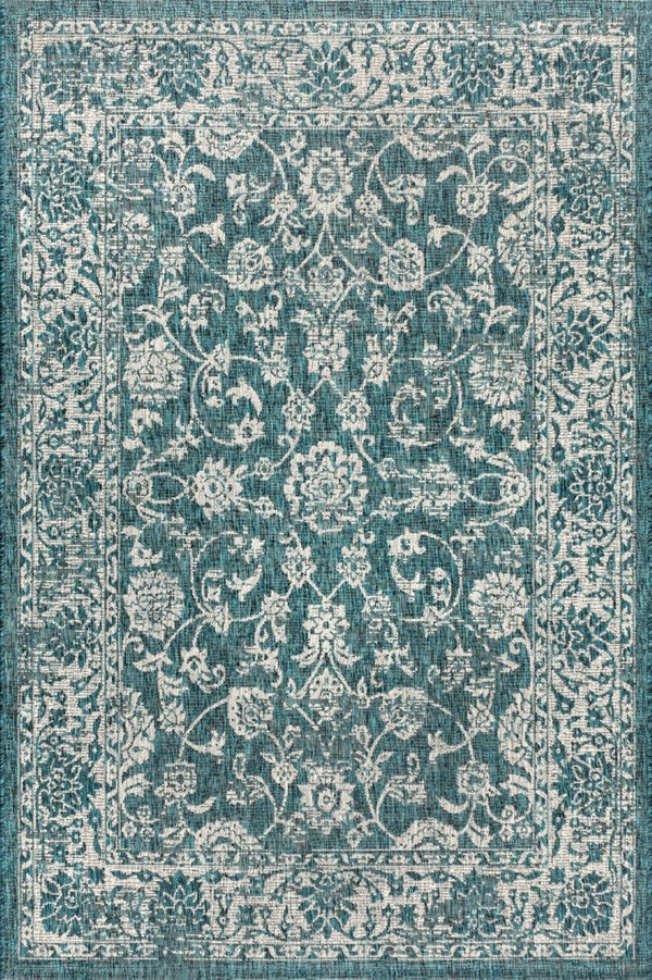 HomeRoots 6' Teal Blue and Gray Medallion Area Rug - Versatile Indoor/Outdoor Design for Stylish Spaces 704192