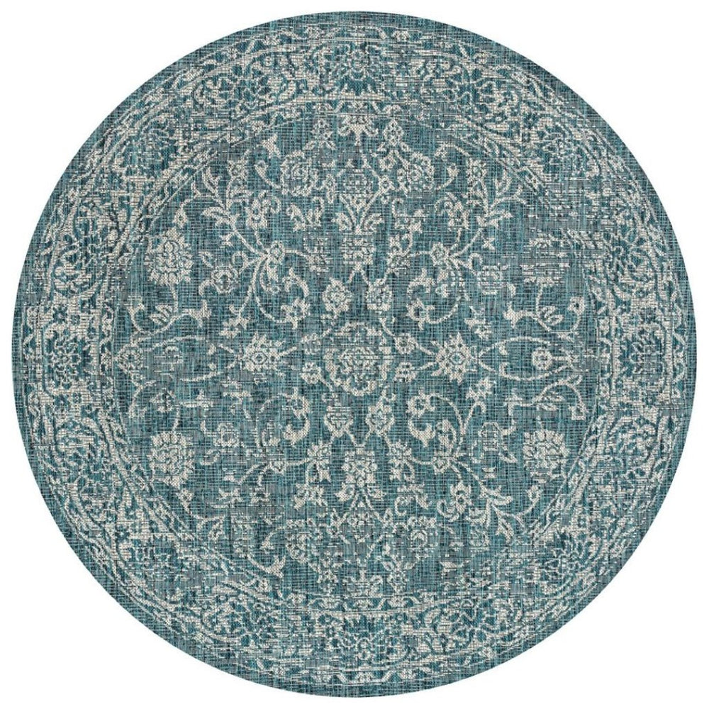 HomeRoots 9' Teal Blue and Gray Round Medallion Rug - Stylish Indoor/Outdoor Accent for Any Space 704197