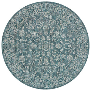 HomeRoots 9' Teal Blue and Gray Round Medallion Rug - Stylish Indoor/Outdoor Accent for Any Space 704197
