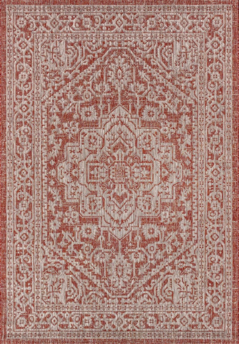 HomeRoots 10' Red and Taupe Medallion Area Rug - Versatile Indoor/Outdoor Design for Stylish Living Spaces 704199