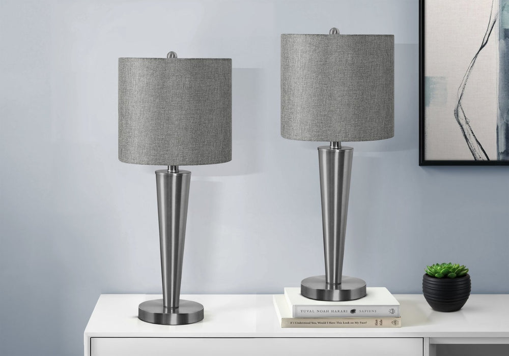 English Elm Lighting, Nickel Table Lamp Set with Usb Port Grey Linen Shade for Bedroom or Living Room B2710P220103