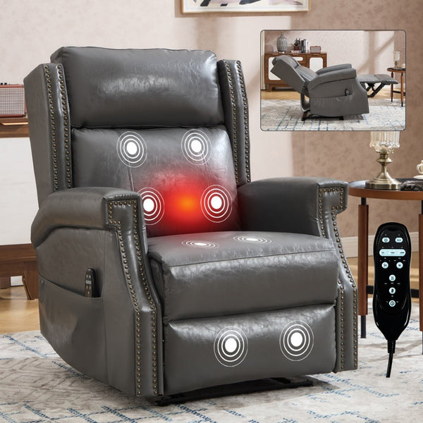 English Elm Emon's Overstuffed Chenille Power Lift Recliner with Massage Heat and Charging Ports Grey W1803S00088