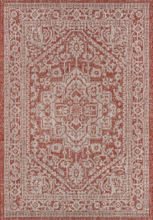 HomeRoots 6' X 9' Red and Taupe Medallion Area Rug – Durable, Stylish Indoor/Outdoor Rug for Any Space 704200