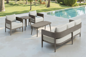 Foret Outdoor Aluminum Side Table Faux Wood Top Weather Resistant Patio Accent