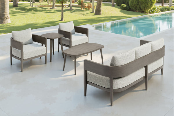 Foret Outdoor Aluminum Side Table Faux Wood Top Weather Resistant Patio Accent