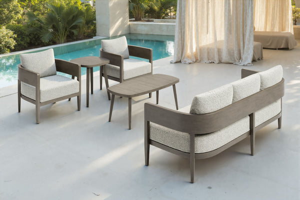 Foret Outdoor Aluminum Side Table Faux Wood Top Weather Resistant Patio Accent