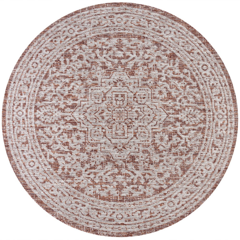 HomeRoots 9' Red and Taupe Round Medallion Rug - Stylish Indoor/Outdoor Area Rug for Any Space, Durable & Easy Care 704205
