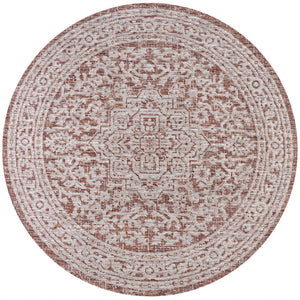 HomeRoots 9' Red and Taupe Round Medallion Rug - Stylish Indoor/Outdoor Area Rug for Any Space, Durable & Easy Care 704205