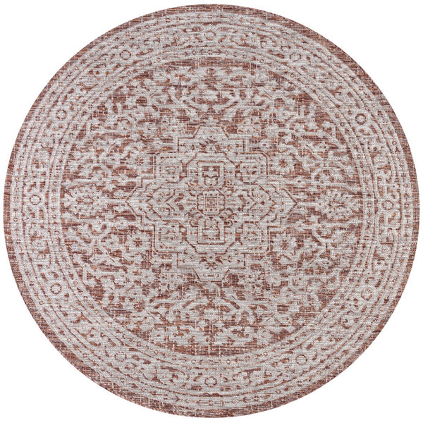HomeRoots 9' Red and Taupe Round Medallion Rug - Stylish Indoor/Outdoor Area Rug for Any Space, Durable & Easy Care 704205
