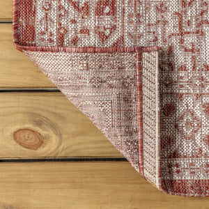 HomeRoots 9' Red and Taupe Round Medallion Rug - Stylish Indoor/Outdoor Area Rug for Any Space, Durable & Easy Care 704205