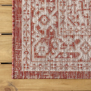 HomeRoots 9' Red and Taupe Round Medallion Rug - Stylish Indoor/Outdoor Area Rug for Any Space, Durable & Easy Care 704205