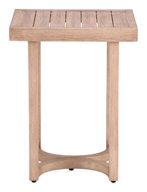 Leto Outdoor Indoor Aluminum Side Table Faux Wood Finish Patio Accent Modern Square
