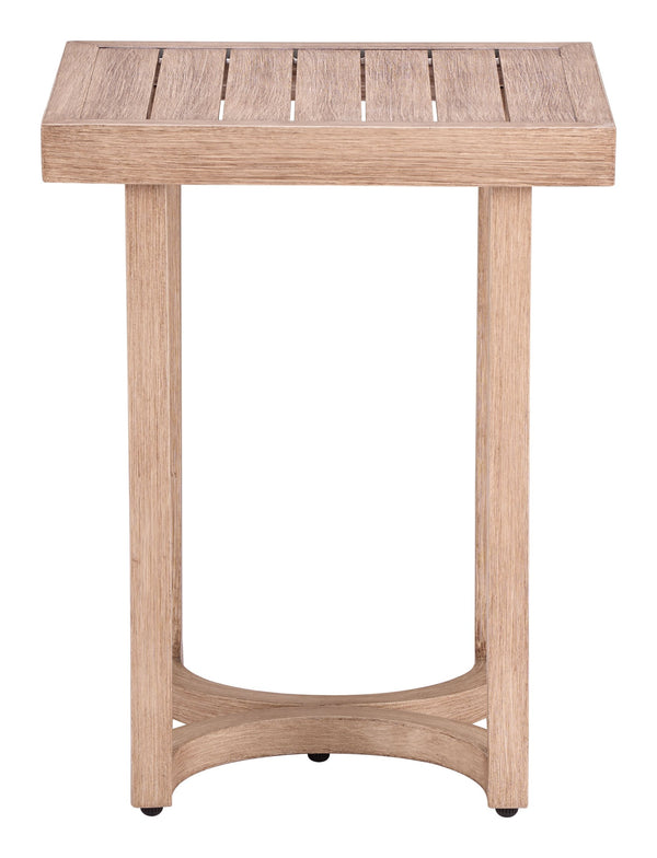 Leto Outdoor Indoor Aluminum Side Table Faux Wood Finish Patio Accent Modern Square