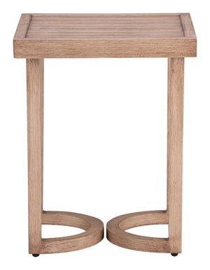 Leto Outdoor Indoor Aluminum Side Table Faux Wood Finish Patio Accent Modern Square