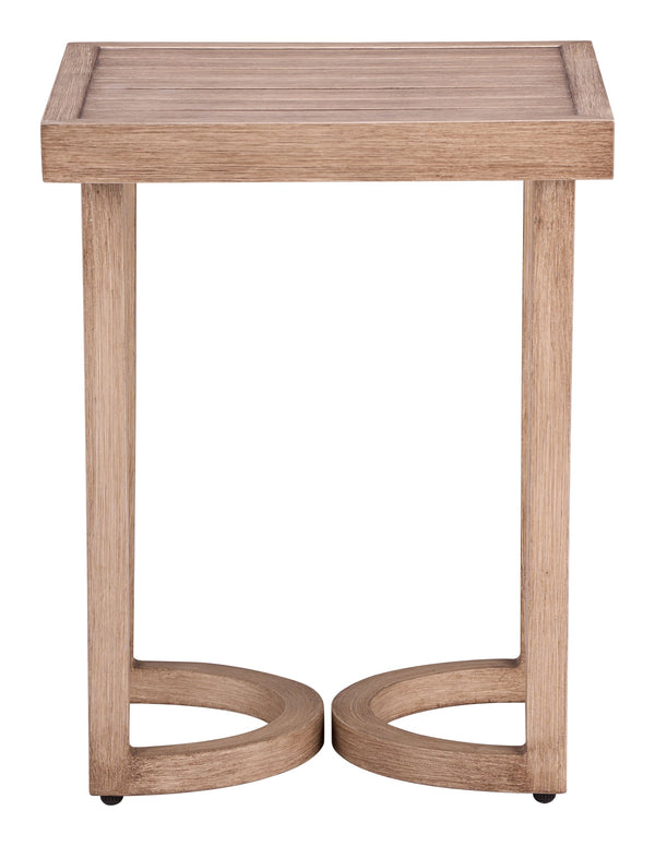 Leto Outdoor Indoor Aluminum Side Table Faux Wood Finish Patio Accent Modern Square