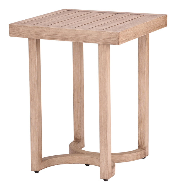 Leto Outdoor Indoor Aluminum Side Table Faux Wood Finish Patio Accent Modern Square