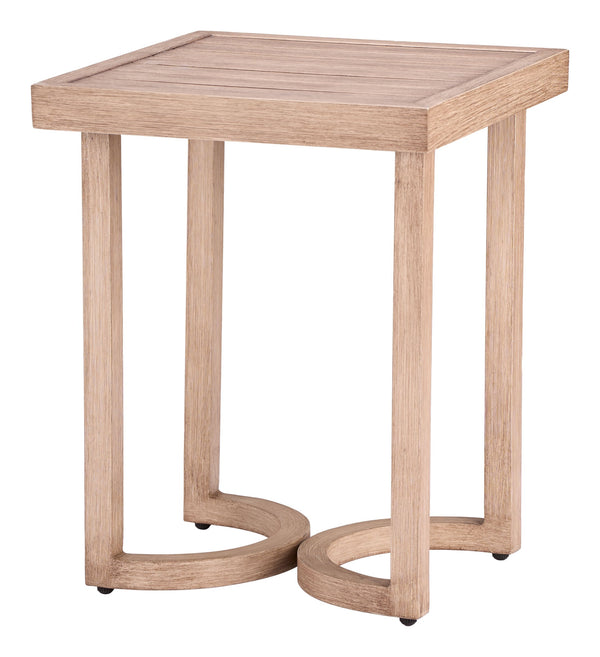 Leto Outdoor Indoor Aluminum Side Table Faux Wood Finish Patio Accent Modern Square