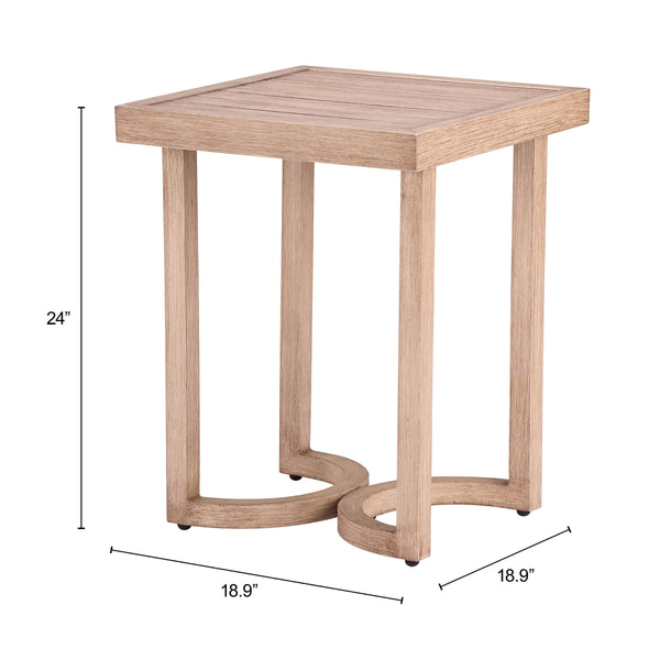 Leto Outdoor Indoor Aluminum Side Table Faux Wood Finish Patio Accent Modern Square