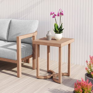 Leto Outdoor Indoor Aluminum Side Table Faux Wood Finish Patio Accent Modern Square