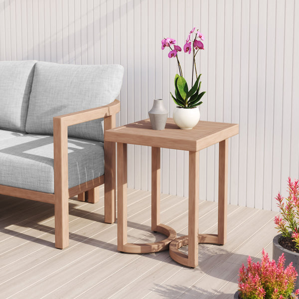 Leto Outdoor Indoor Aluminum Side Table Faux Wood Finish Patio Accent Modern Square