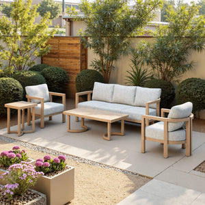 Leto Outdoor Indoor Aluminum Side Table Faux Wood Finish Patio Accent Modern Square