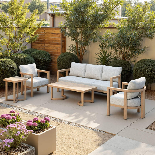 Leto Outdoor Indoor Aluminum Side Table Faux Wood Finish Patio Accent Modern Square